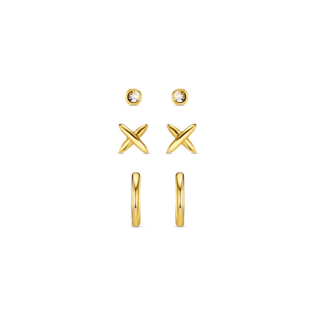 Orelia Cross & Micro Hoop øreringe sæt guld 6-pak