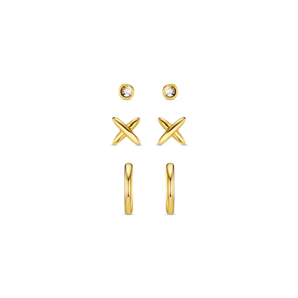 Orelia Cross & Micro Hoop øreringe sæt guld 6-pak