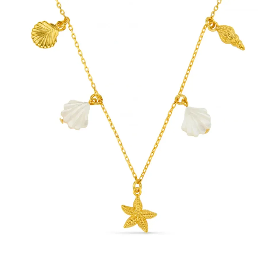 Orelia Mixed Shell Starfish Charm halskæde guld musling