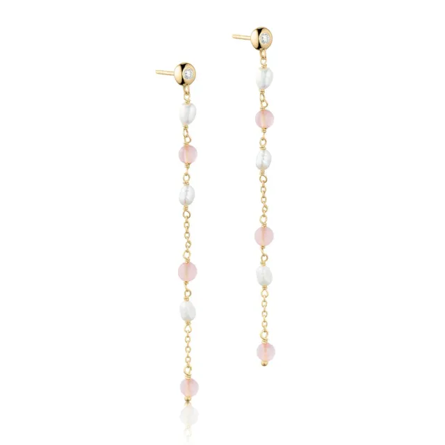 Bykjaergaard Allure kædeøreringe forgyldt rosa quartz