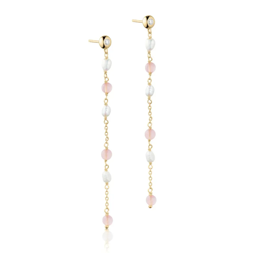 Bykjaergaard Allure kædeøreringe forgyldt rosa quartz