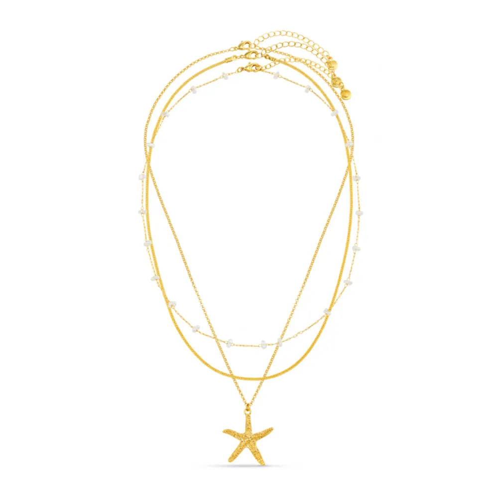 Orelia Starfish Pearl 3-rækket halskæde guld