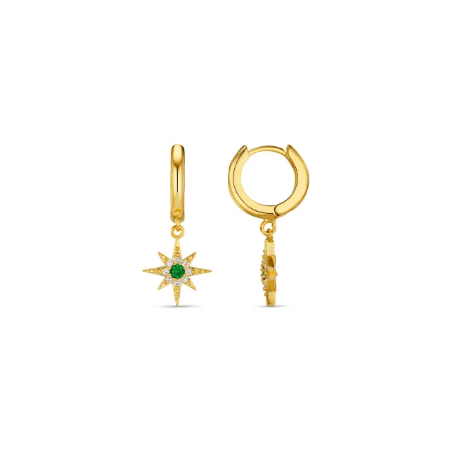 Orelia Emerald Starburst Huggie øreringe guld grøn