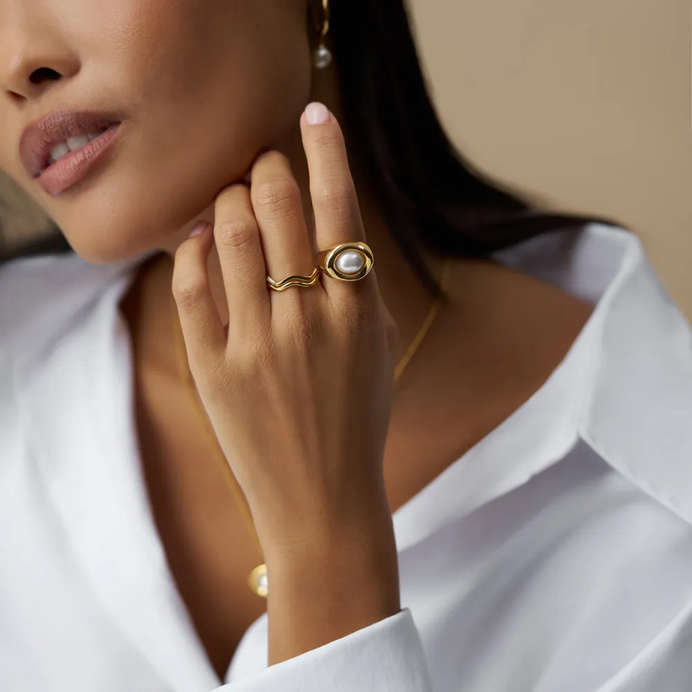 Orelia Statement Molten Pearl ring guld med perle