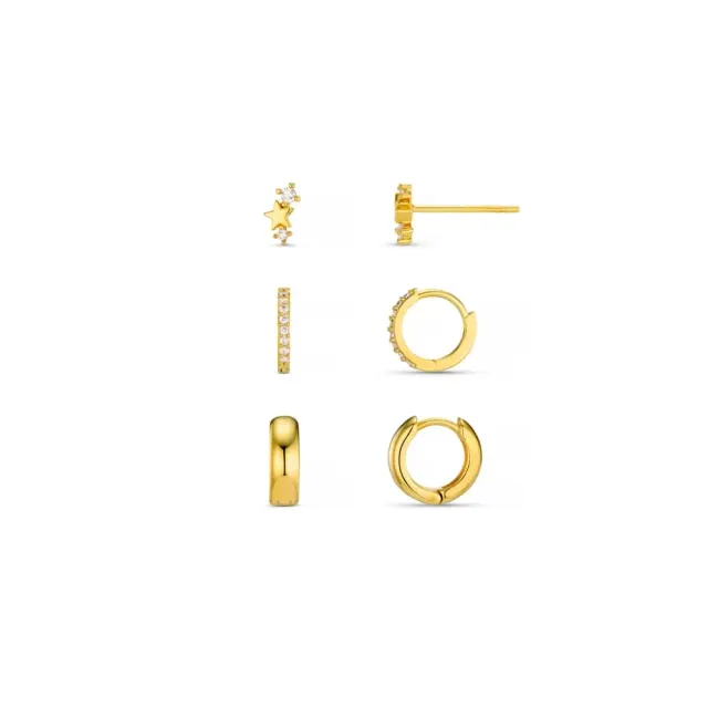 Orelia Star Cluster & Classic Hoop øreringesæt guld 3 par