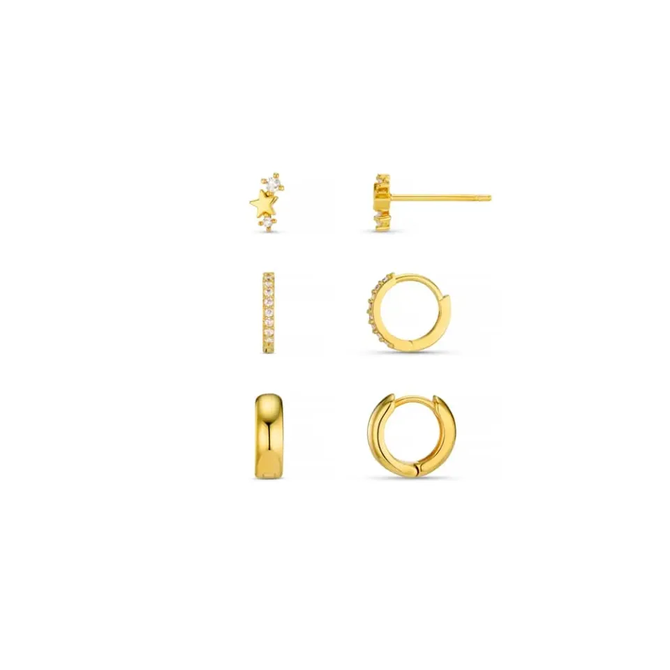 Orelia Star Cluster & Classic Hoop øreringesæt guld 3 par