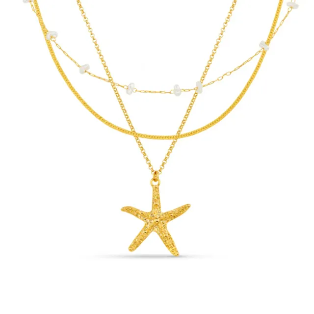 Orelia Starfish Pearl 3-rækket halskæde guld