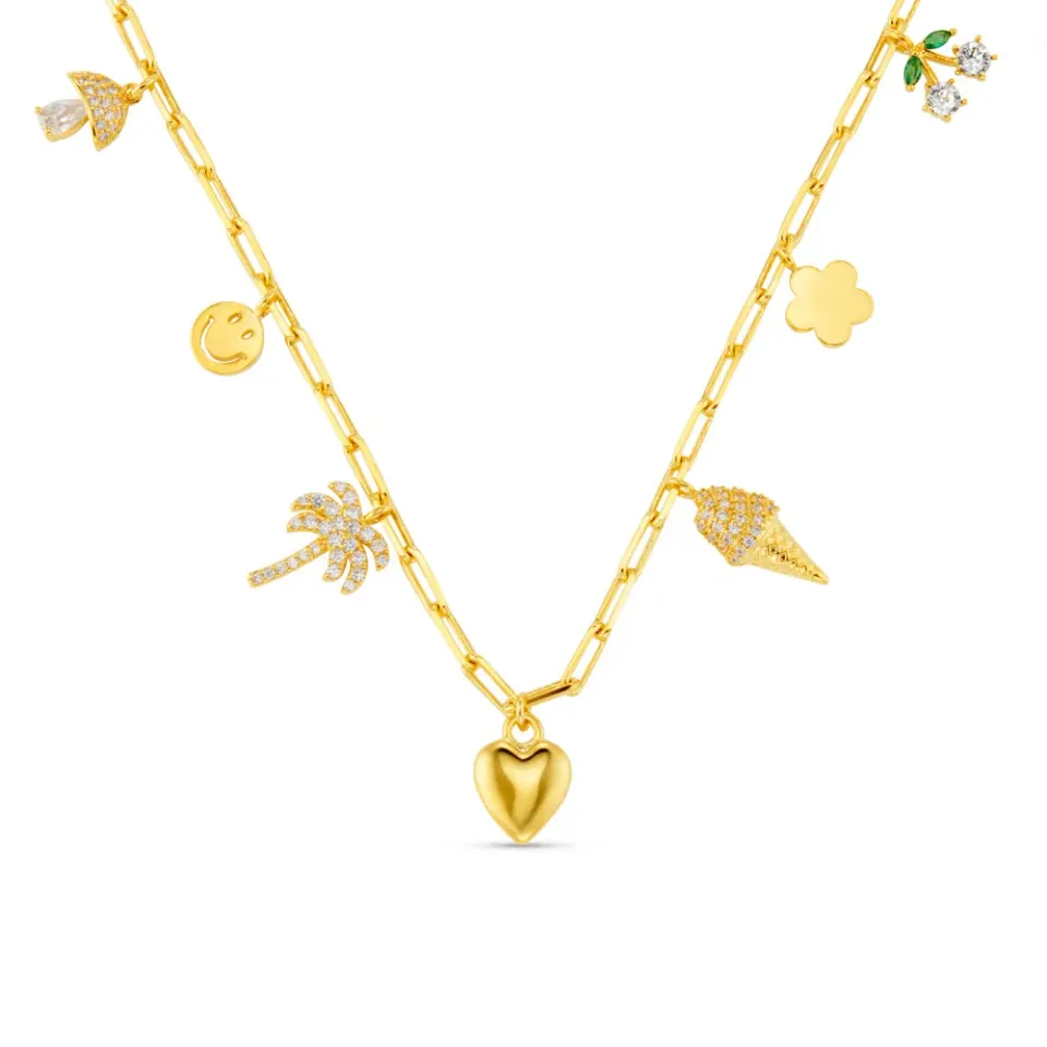 Orelia Mixed Eclectic Pavé Charm halskæde forgyldt