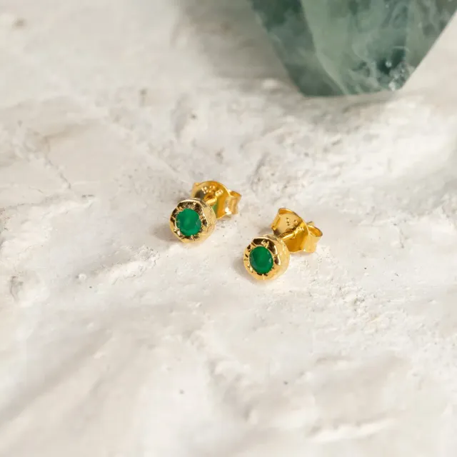 Sisi Copenhagen Selene Green Agate ørestikker forgyldt grøn