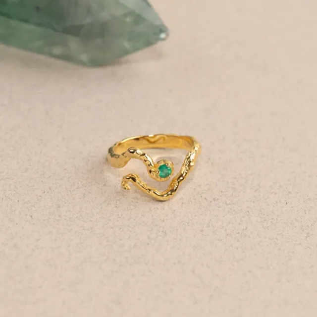 Sisi Copenhagen Emilia Green Agate ring forgyldt grøn
