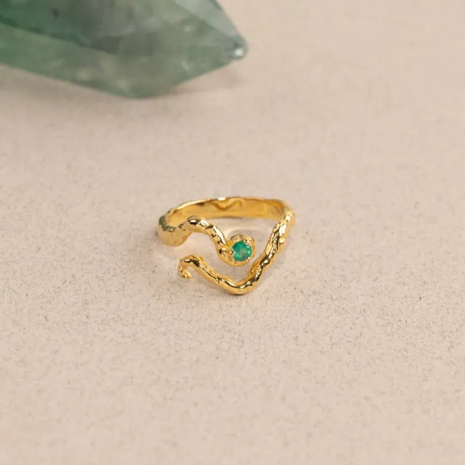 Sisi Copenhagen Emilia Green Agate ring forgyldt grøn